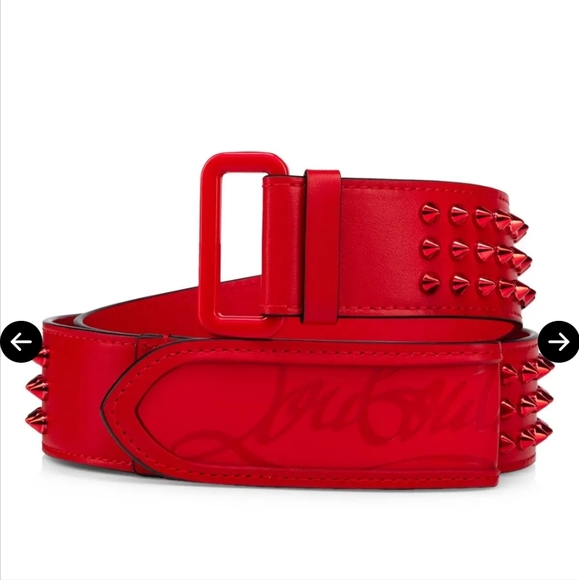 NWT$590 Louboutin Mens Loubi Sneaker Spiked Red Belt Sz 110cm, 44" - Picture 3 of 16